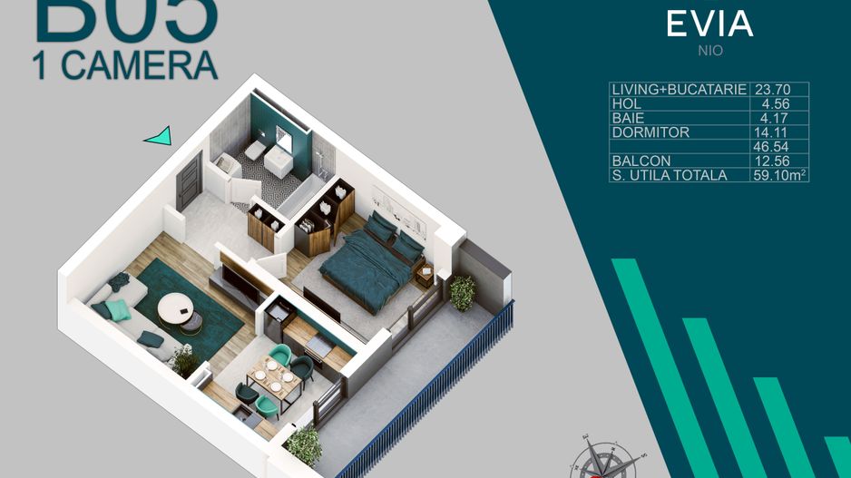 2 camere ideal investitie proiect premium - Schiță 5