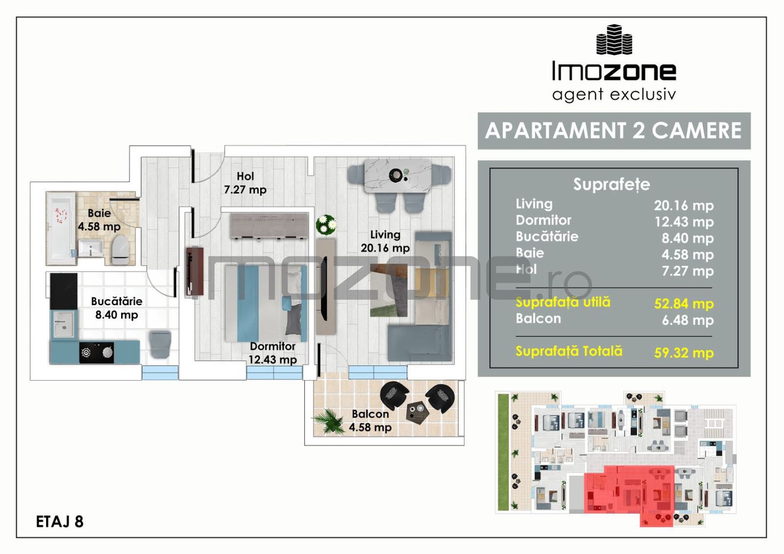 Apartament Spatios cu 2 Camere, 59 mp, Balcon, Bucatarie Inchisa, langa Metrou - Poză 1