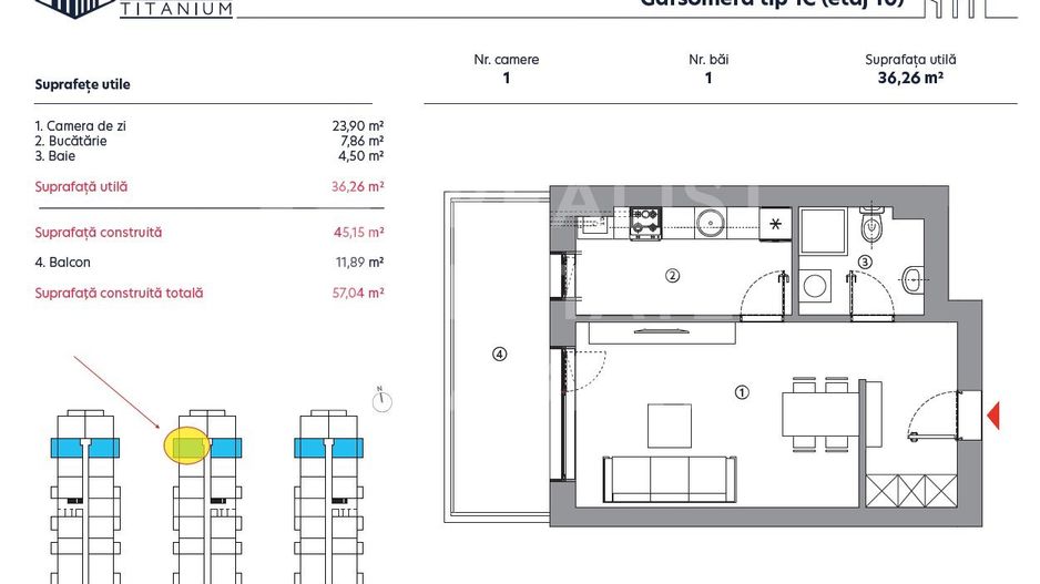 Vânzare, Garsoniera, Tip 1C, HILS Titanium, Faza 1, București - Poză 5