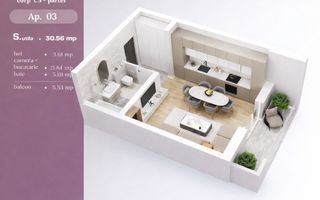 BG143- Apartament 1 cameră bloc nou | terasă | parcare inclusă | Giroc - Poză 4