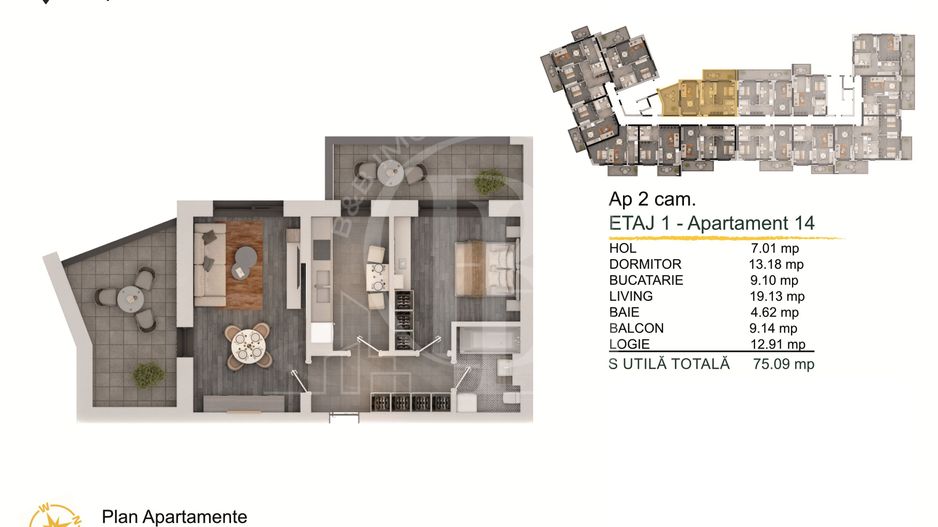 Th. Pallady-Apartament 2 camere cu Loc de parcare Gratuit - Schiță 3