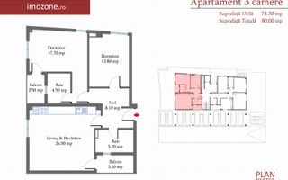 3 CAMERE- 80 mp, Decomandat, Militari langa METROU, liber, NOU, COMISION 0% - Schiță 7