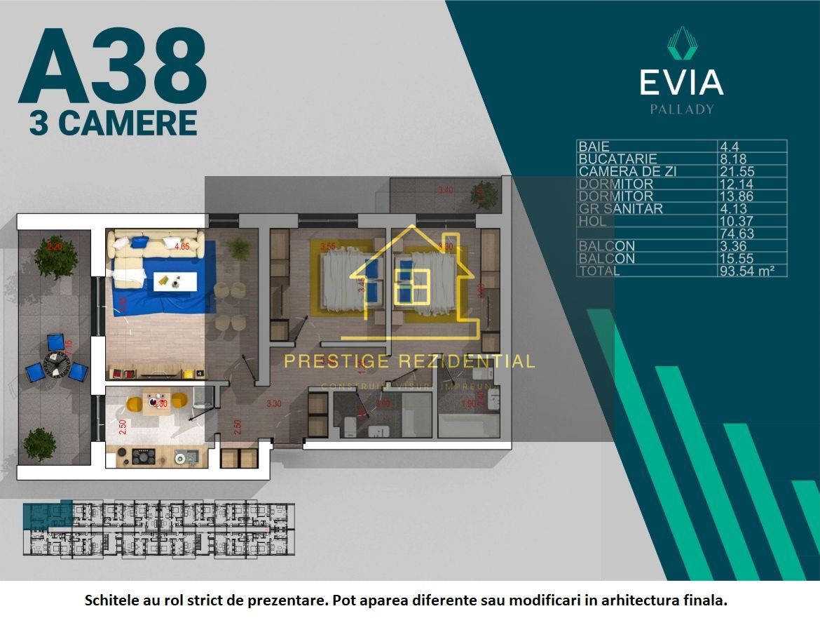 Apartament 3 Camere PREMIUM,Terasa superba,Finalizat,Pallady,Metrou - Schiță 8