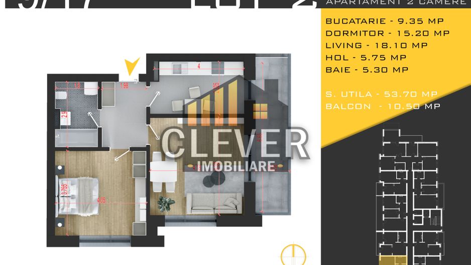 Apartament 2 Camere | 58 mp | Theodor Pallady - Poză 2
