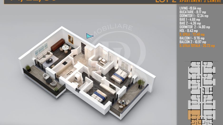 Apartament 3 camere Titan Th. Pallady-Sector 3-Metrou Teclu - Schiță 5