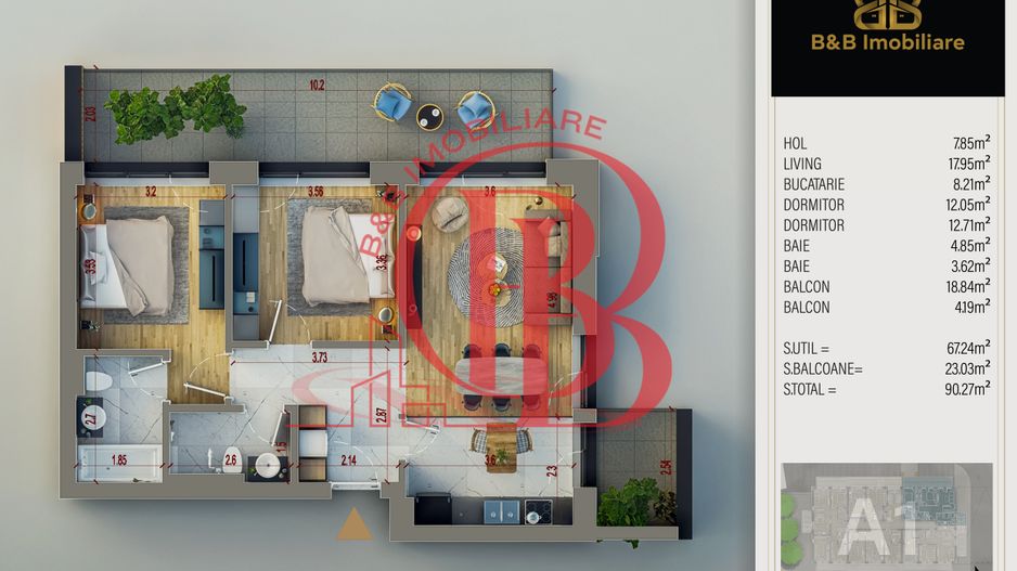 3 camere PREMIUM-Pallady -direct dezvoltator - Schiță 3