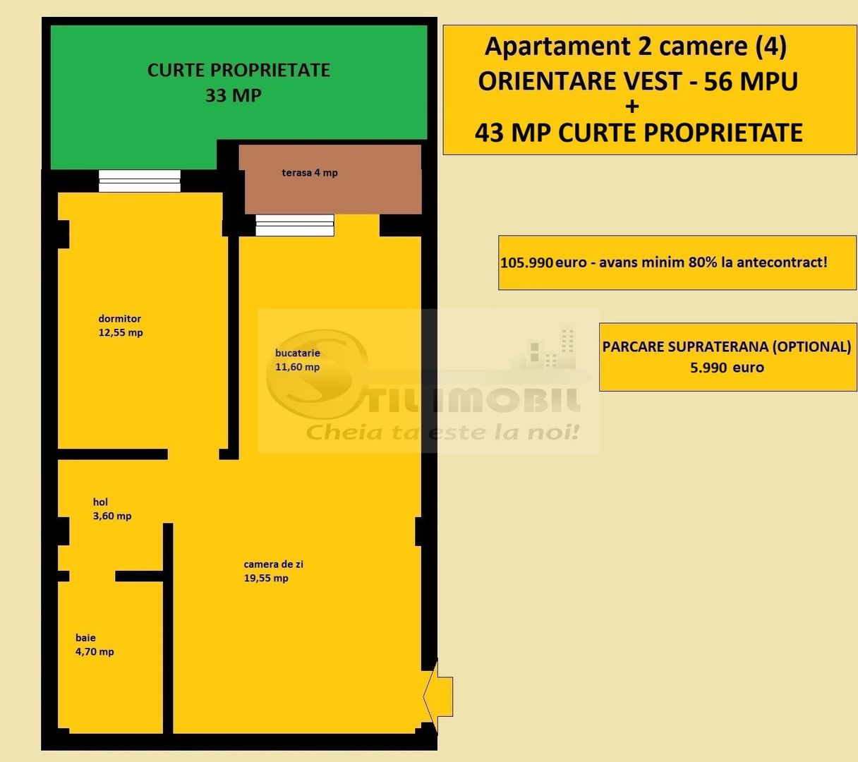 Apartament 2 camere nou, vanzare in Iasi Valea Lupului, curte proprie - Poză 2