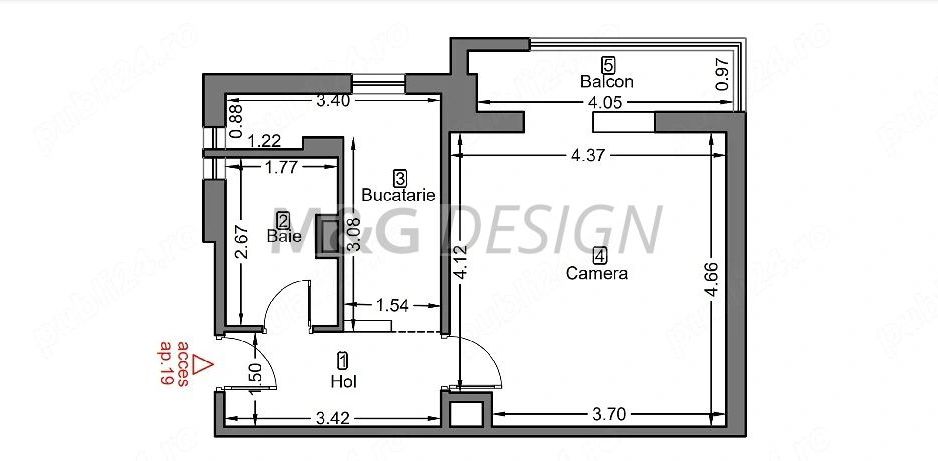 Apartament 1 camera zona Steaua cu centrala - Poză 7