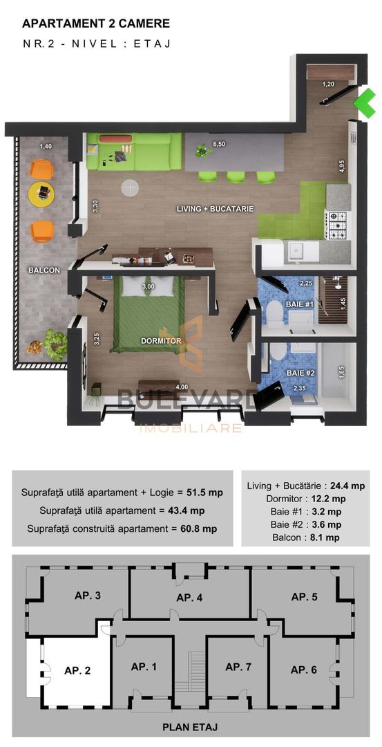 Apartament cu 2 camere, zona Terra! - Poză 3