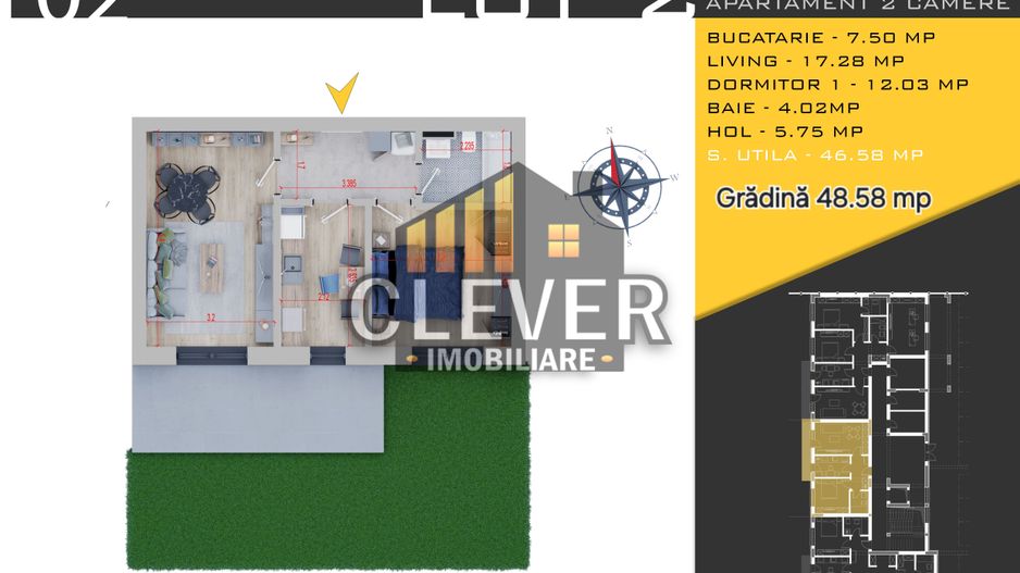 Apartament 2 Camere cu Gradina Proprie si loc de parcare - Poză 3