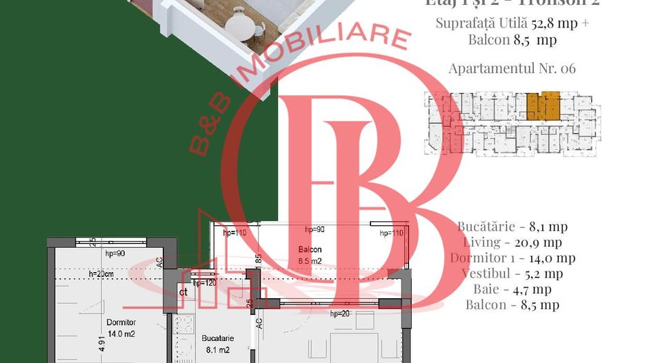 Apartament 2 camere Theodor Pallady Complet decomandat - Schiță 5