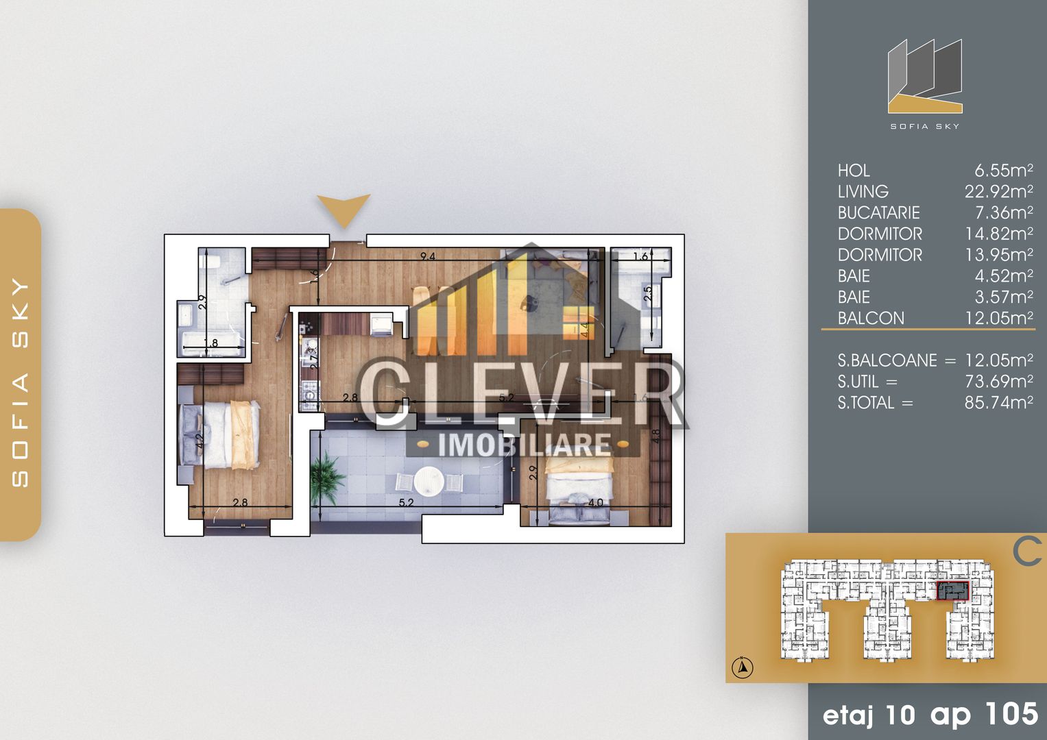 Apartament 3 Camere Finalizat, Pallady - metrou Teclu - Schiță 6