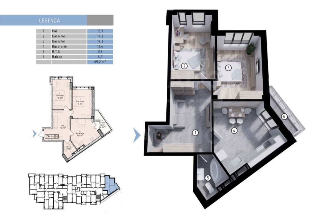 Vânzare, apartament, 2 camere, str. Nicolae Dimo, Durlești - Poză 2