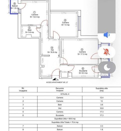 Apartament cu 4 camere, 70 mp, 3 dormitoare, 2 balcoane, La Terenuri. - Poză 8