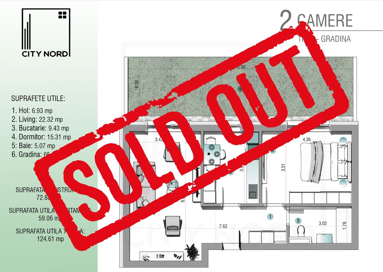Apartament 2 camere – 59 mp utili + Grădină 65 mp (Parter/3) - Poză 1