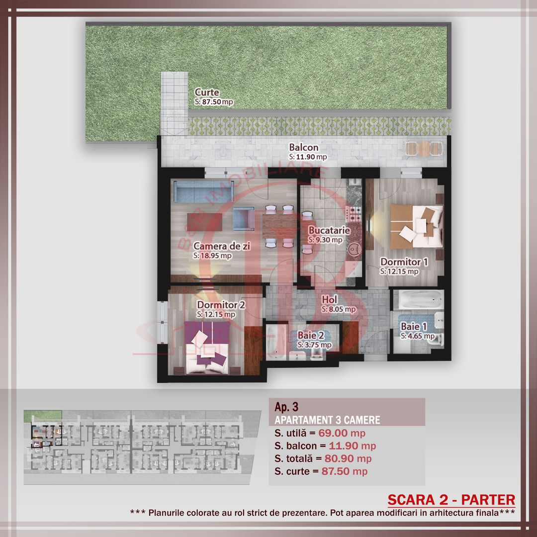 Casa ta la bloc-Apartament 3 camere cu Gradina 99mp - Schiță 10