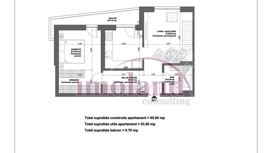 Vanzare - apartament 2 camere - imobil boutique nou - Mosilor -Eminescu - Schiță 3