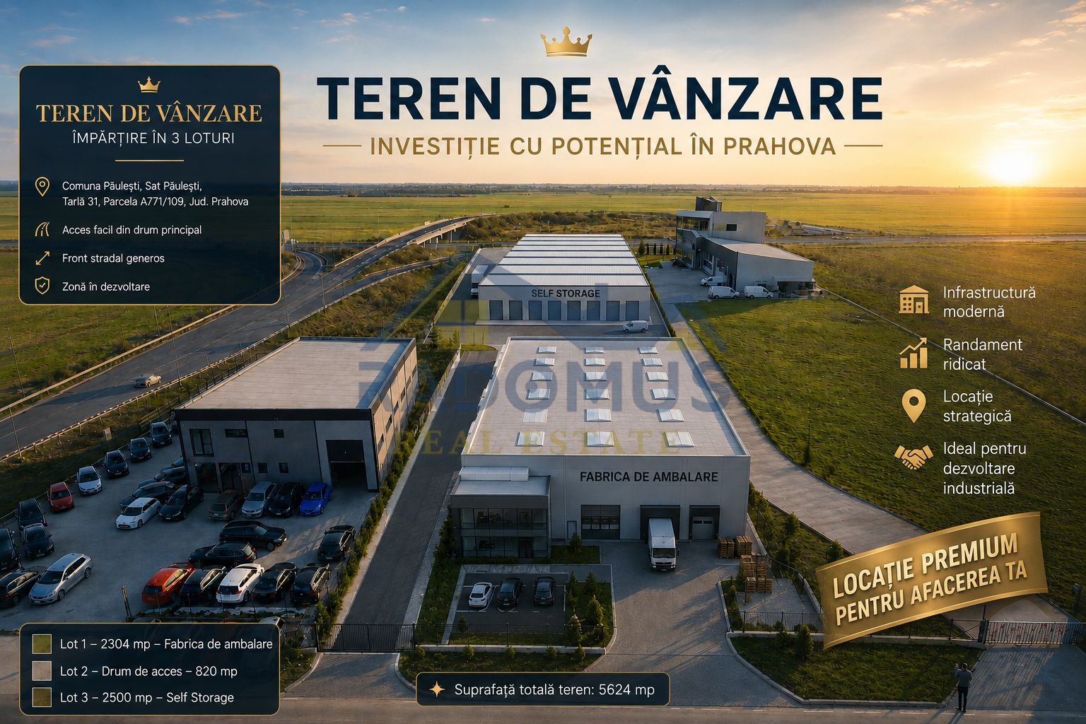 Teren industrial intravilan – 2 loturi – deschidere 27 ml – acces DN1 - Poză 2