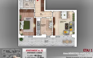 Apartament 2 camere Salajan | Balcon 17 mp | 0% comision - Schiță 12
