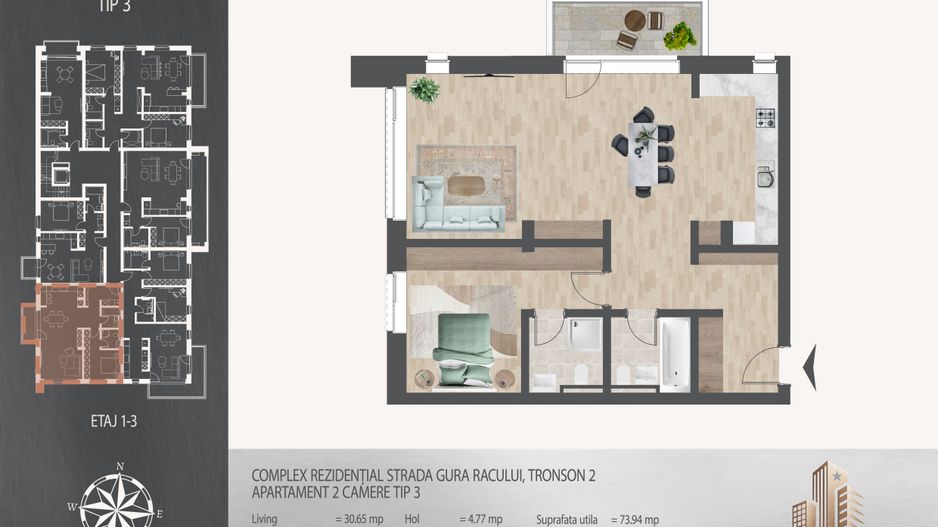 2 camere  2 bai -700 metri de Metrou Nicolae Teclu - Schiță 12