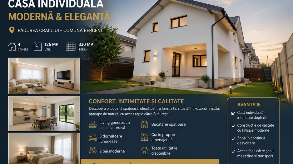 4 Camere | 126 mp Utili, Teren 330 mp, Zona Pădurea Craiului – Berceni - Poză 1