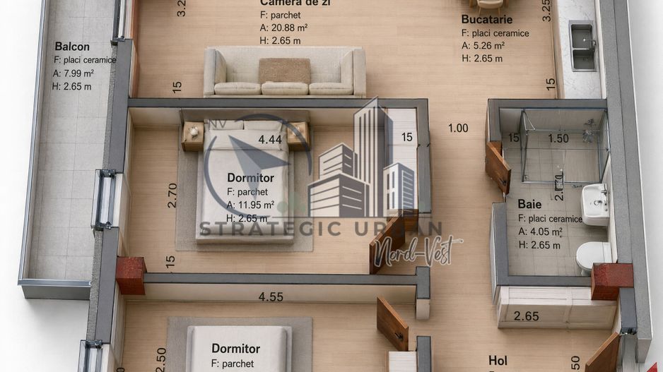 Apartament 3 camere finisat nou, 60 mp + balcon, lift, zona Stadion - Poză 11