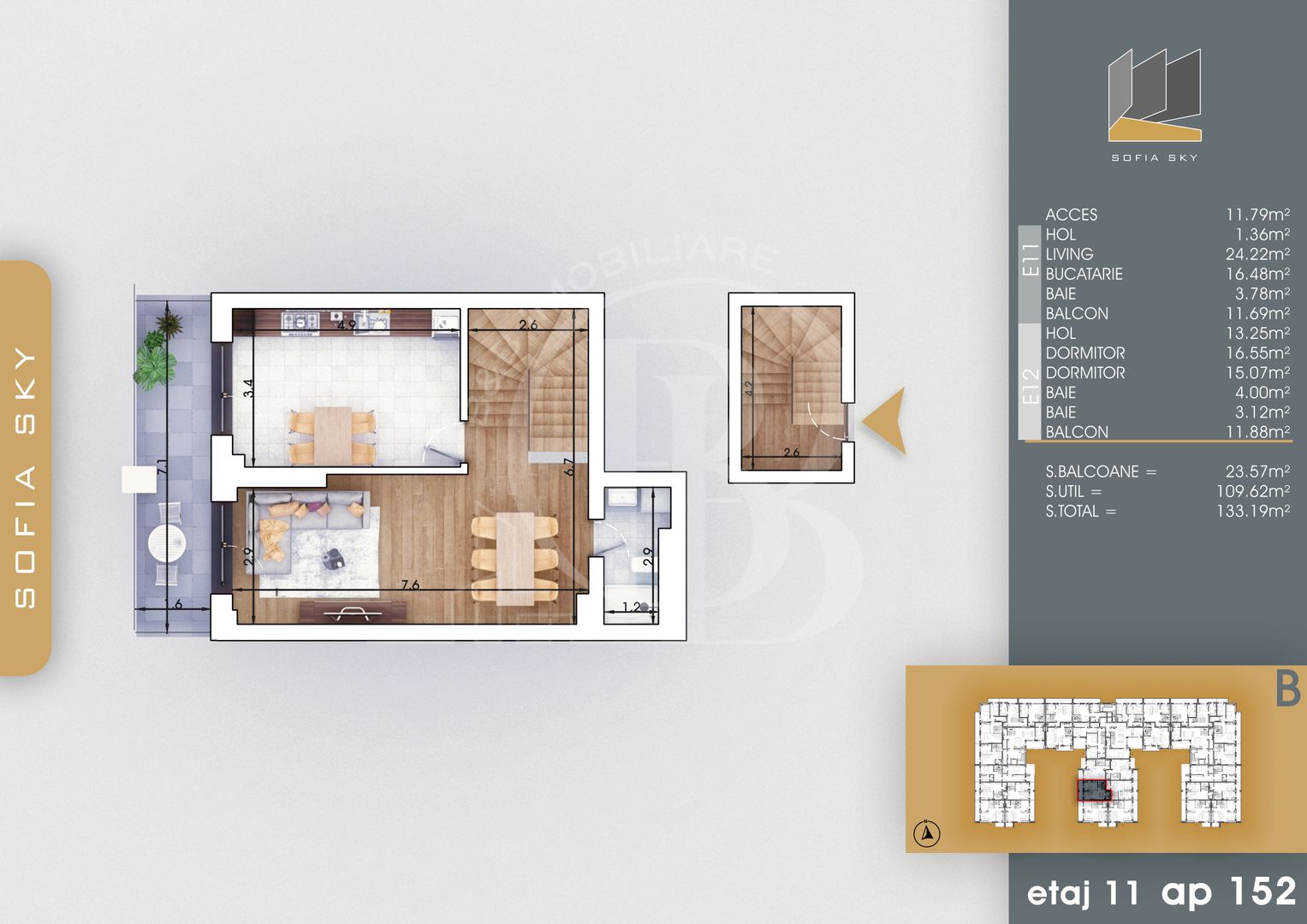 Apartament 3 camere-Duplex Bloc Finalizat Theodor Pallady - Schiță 4