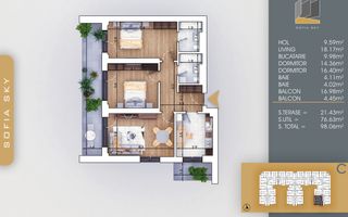 Apartament 3 camere decomandat  Titan Pallady  7 min Metrou Nicolae Teclu - Schiță 2