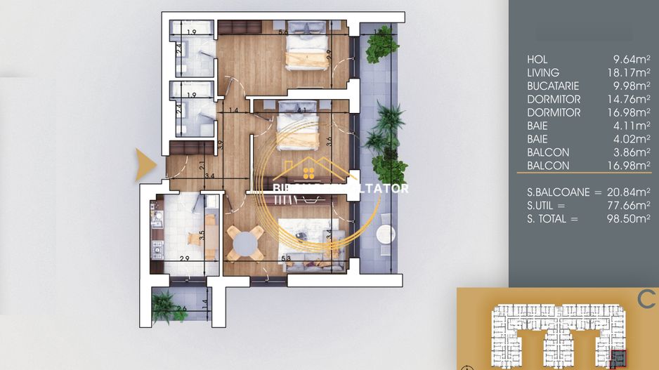 Metrou la 8 minute Decomandat Mare 2 balcoane Vedere libera Pallady - Poză 9