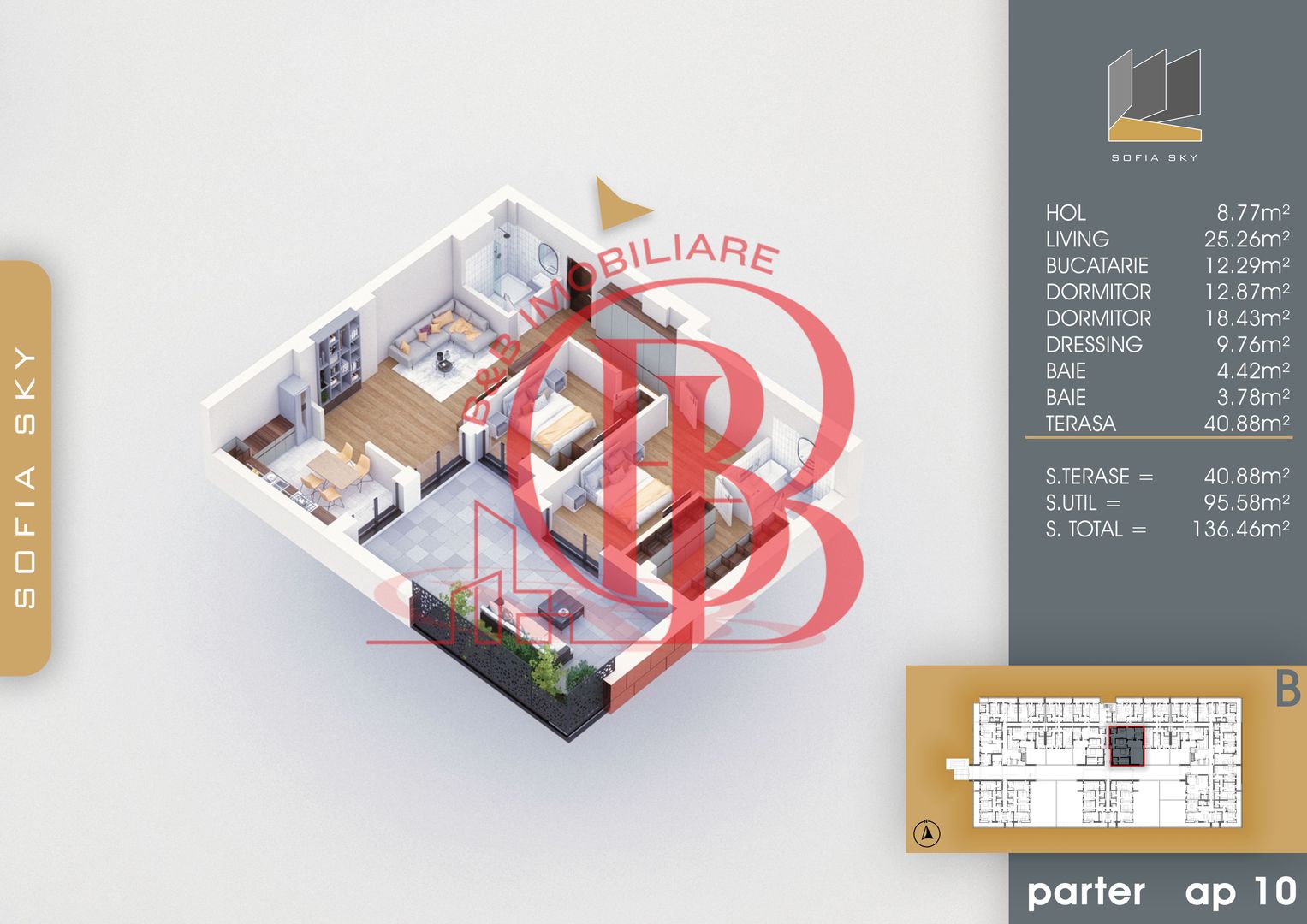 3 camere cu dressing si terasa 41mp 7min Metrou N. Teclu - Schiță 4