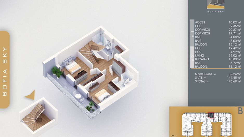 3 camere Duplex vedere panoramica la 700 m de metrou Nicolae Teclu Pallady - Schiță 7