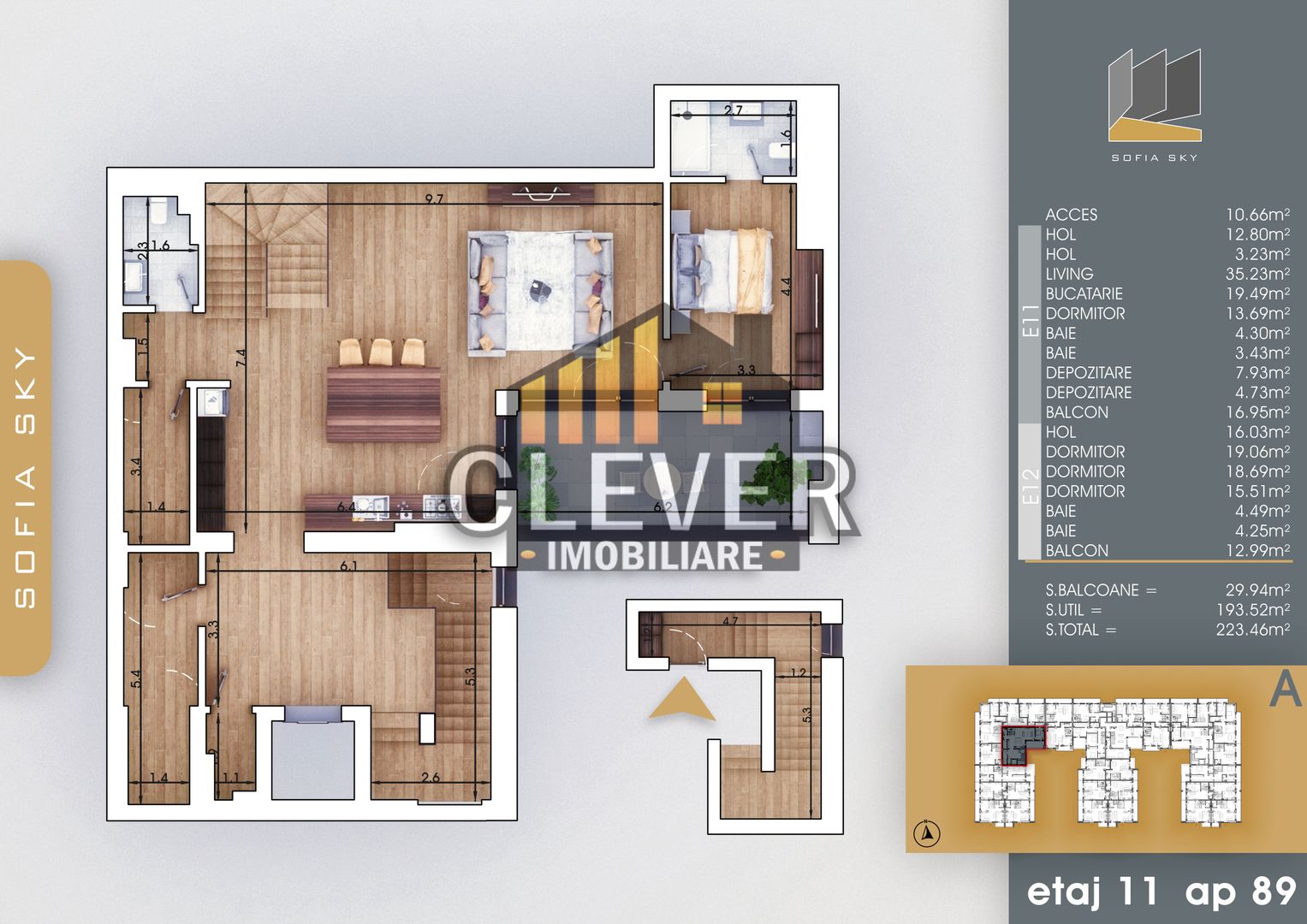 Duplex 5 camere  223 mp Finalizat, acces din lift | Parcare | Pallady - Schiță 8