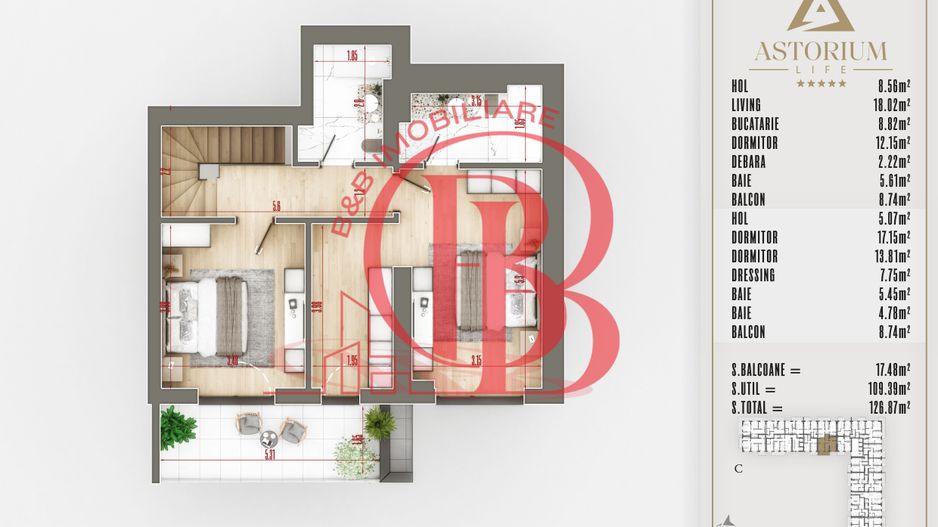 4 camere Duplex  Proiect Premium Titan Pallady - Schiță 7