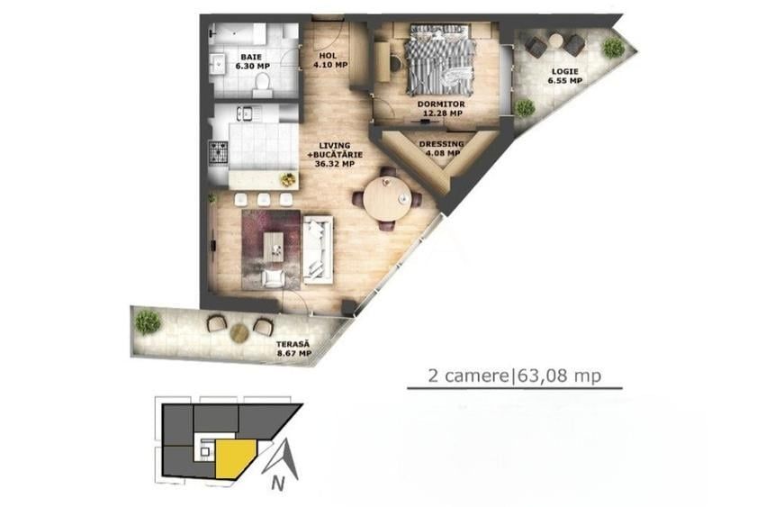 Apartament modern cu 2 camere, 2 balcoane și vedere deschisă. - Poză 15