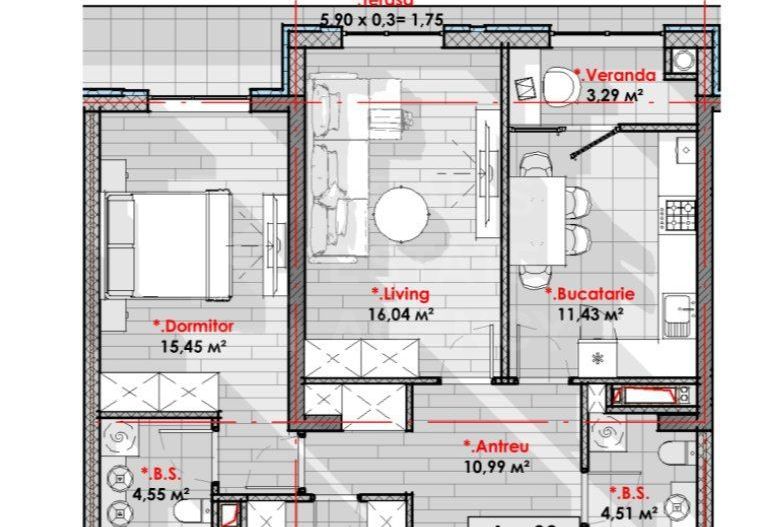 Vânzare, apartament, 2 camere, str. Tudor Vladimirescu, Râșcani - Schiță 2