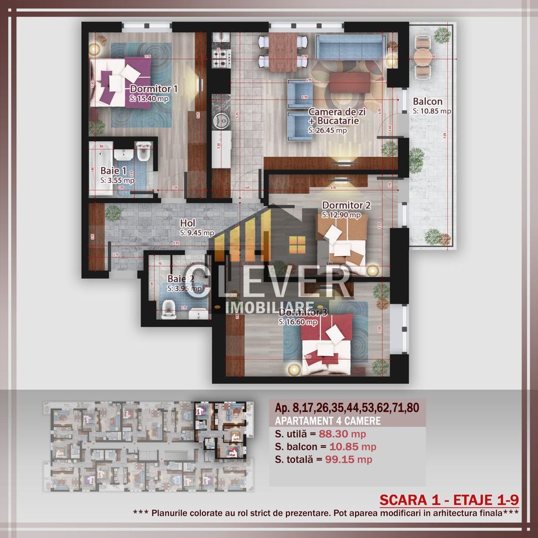 Apartament 4 camere | 2 băi | Balcon mare | Pallady, metrou Teclu promo parcare - Schiță 15