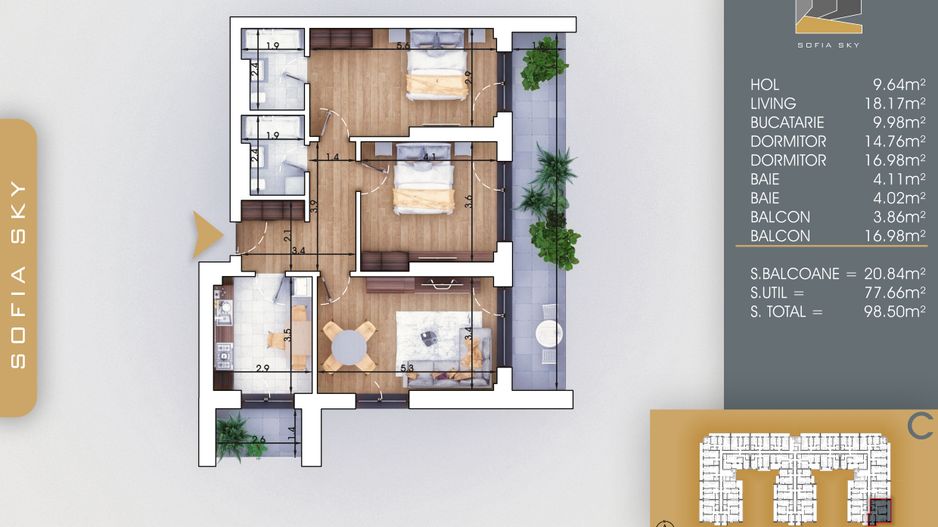 Apartament 3 camere decomandat  Titan Pallady  7 min Metrou Nicolae Teclu - Schiță 5