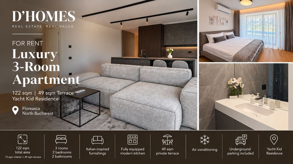 For Rent | Luxury 3-Room Apartment | 122 sqm total area | Yacht Kid - Poză 1