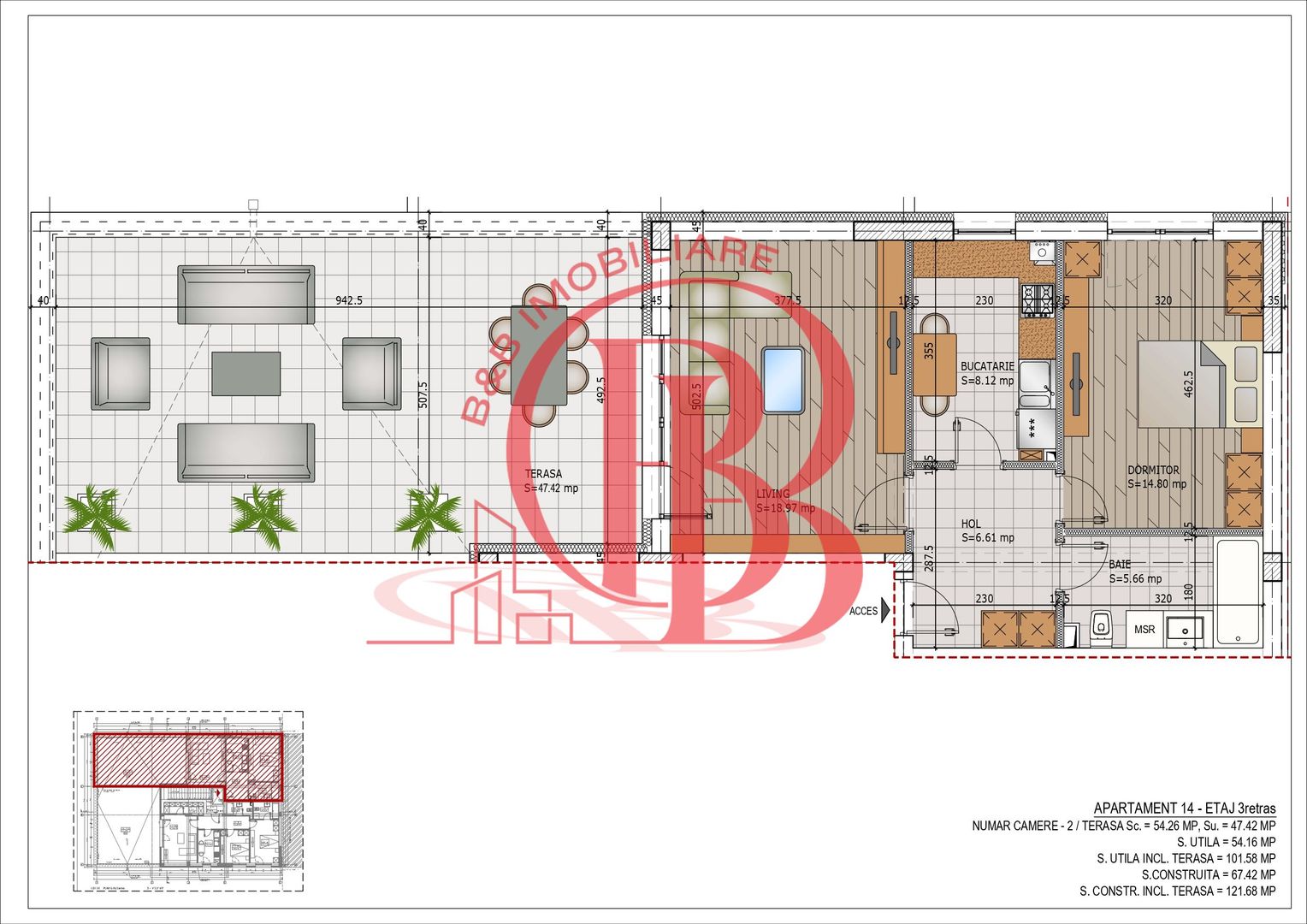 2 camere decomandate cu Terasa Comision 0-Finalizare Rapida - Schiță 8
