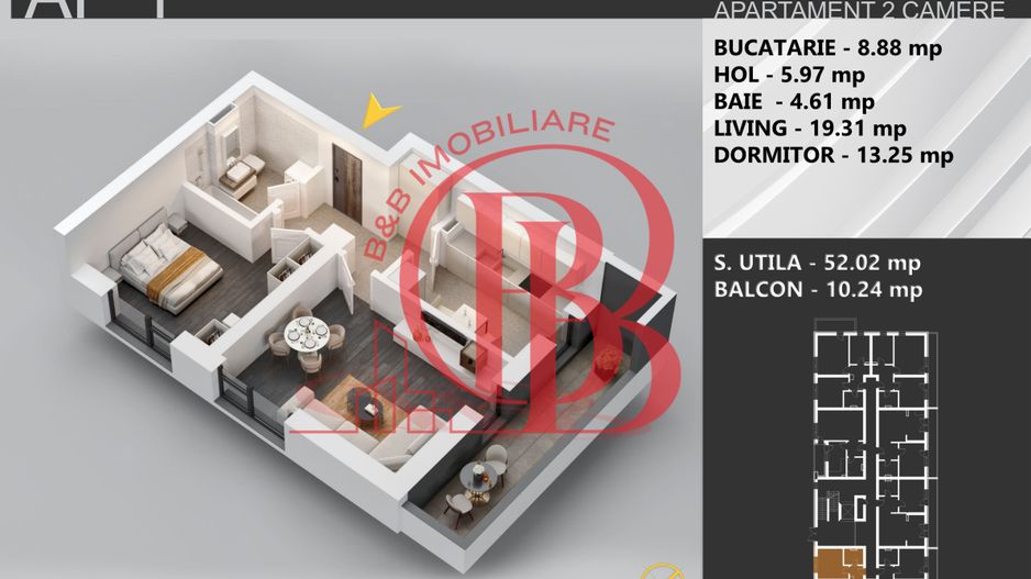 Apartament 2 camere bloc boutique parcul Teilor - Schiță 3