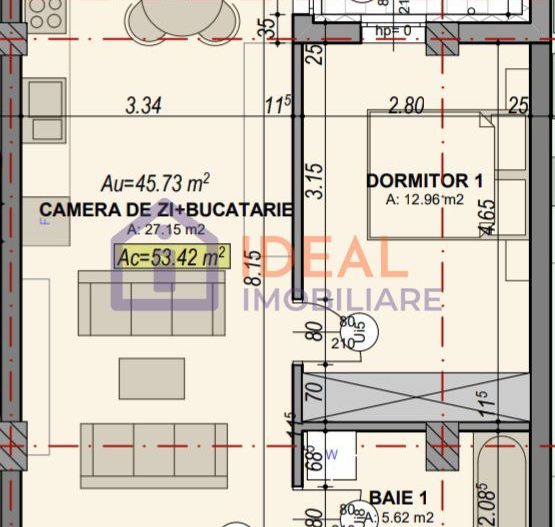 Apartament cu 2 camere si balcon,  46 mp utili, zona Turnisor - Schiță 8