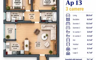 VANZARE APARTAMENT 3 CAMERE | LIZEANU | BLOC NOU | PARCARE | TERASA - Schiță 29