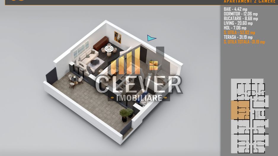 Apartament 2 Camere cu terasa de 32 mp și Comision 0%, metrou Teclu - Schiță 8