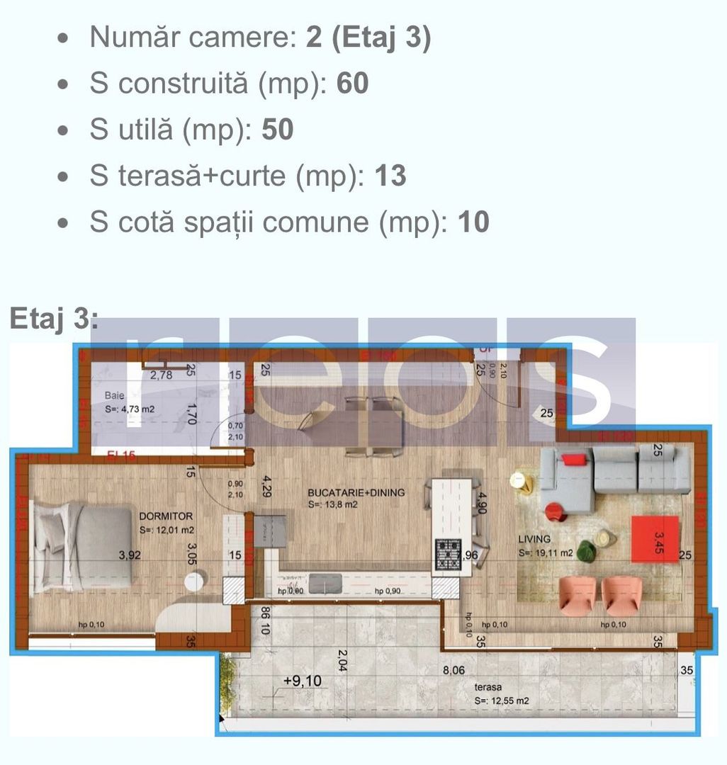 | APARTAMENT 2 CAMERE-63 MP UTILI | ZONA DOMENII-BLOC 2023 | - Poză 15