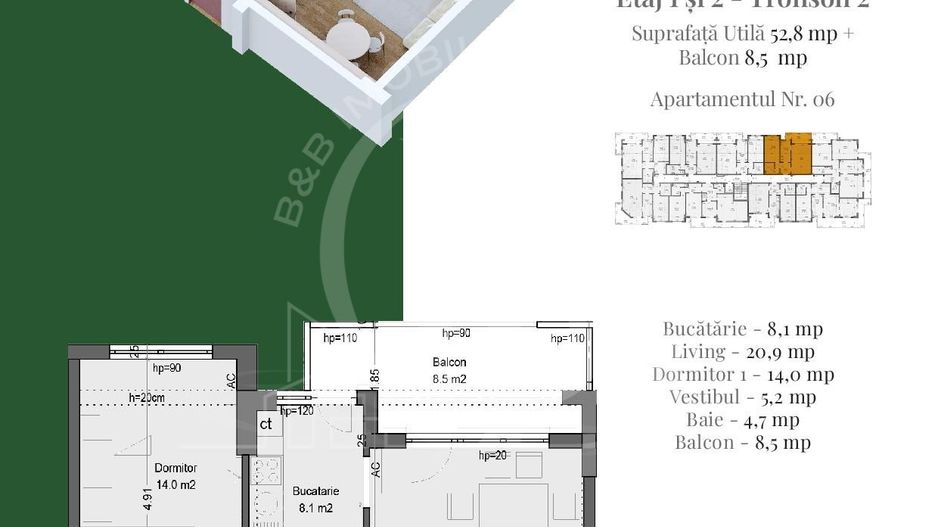 Apartament 2 camere Theodor Pallady Complet decomandat - Schiță 5