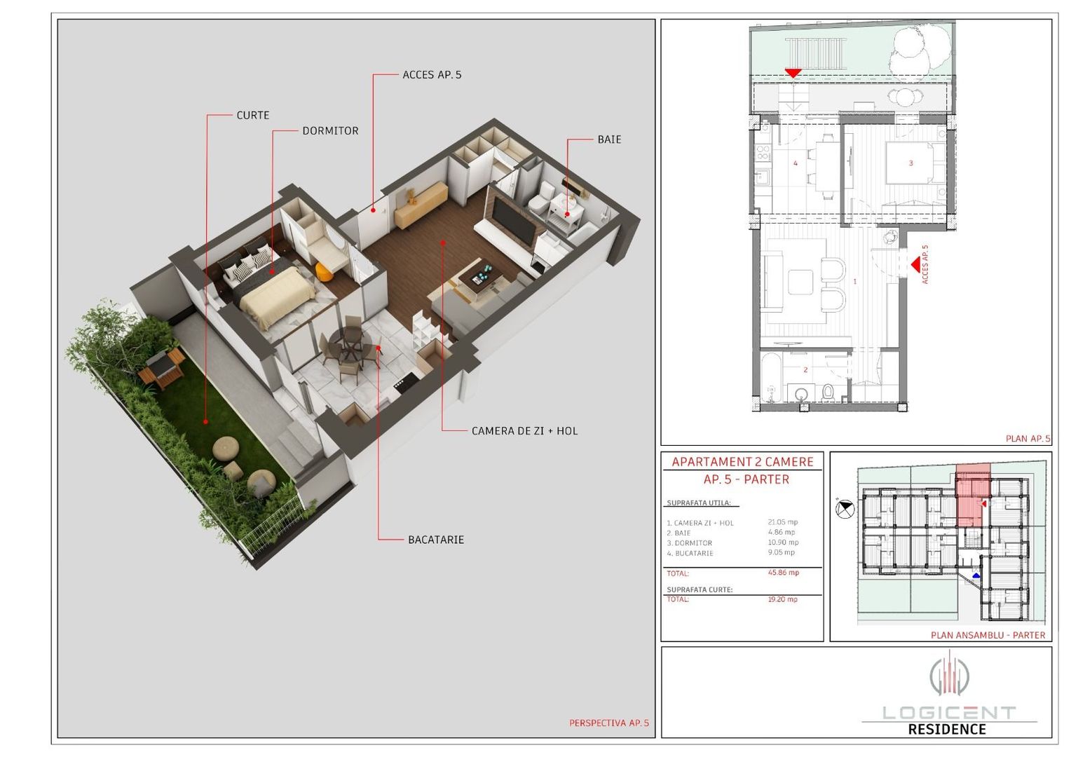 APARTAMENT NOU - 2 camere, parter, cu GRĂDINĂ, Complex LOGICENT; - Poză 1