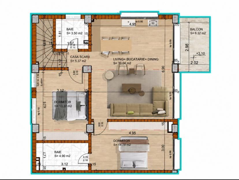 3 camere Domeniicu curte proprie 141 mp | Piata Domenii | Imobil Boutique 20 - Schiță 10