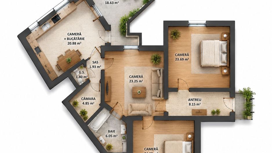 Apartament cu 4 camere si terasa si curte proprie, langa primarie - Poză 6