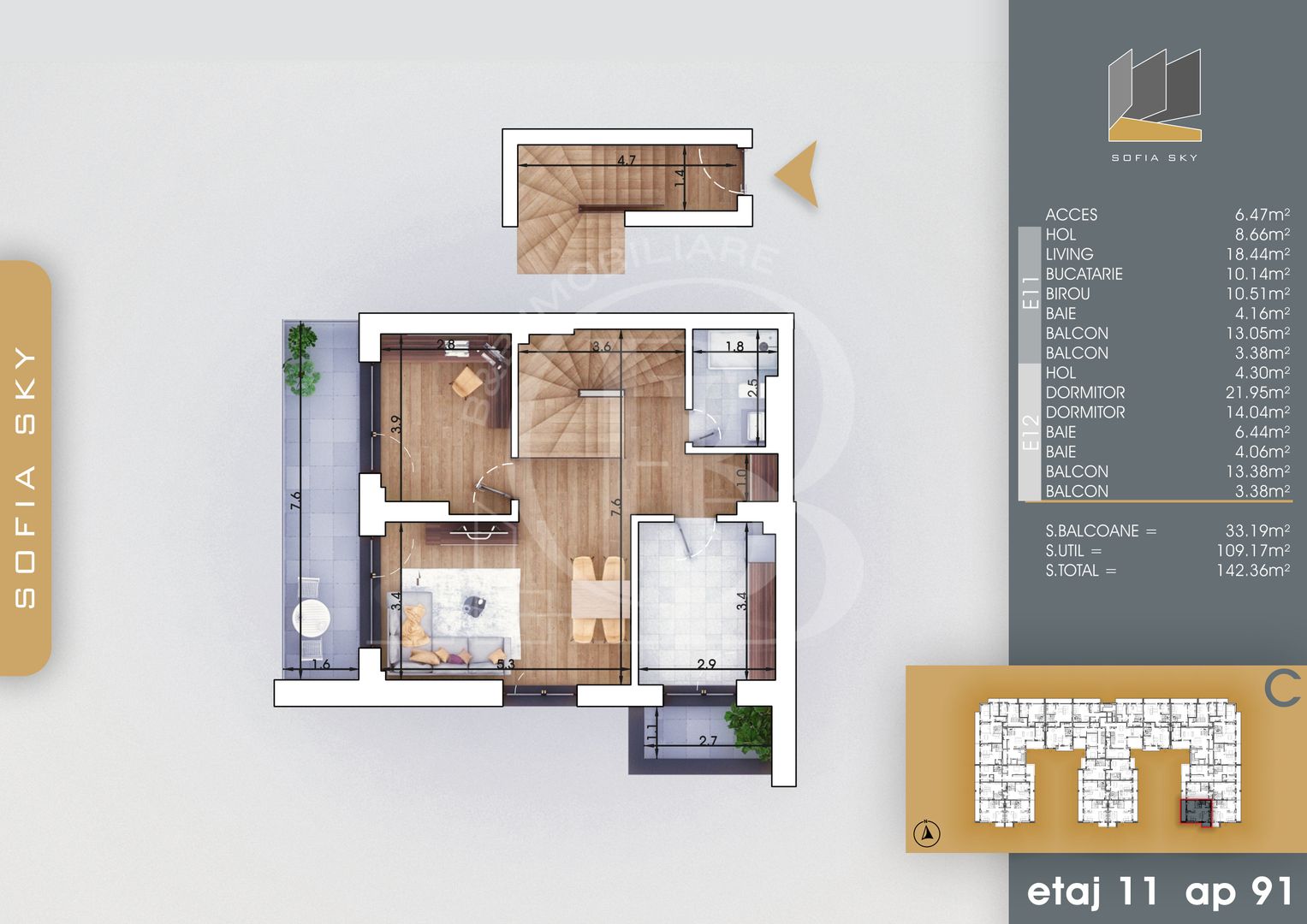 Duplex 3 camere cu 3 bai | Bloc Finalizat Parcare Bonus - Schiță 3