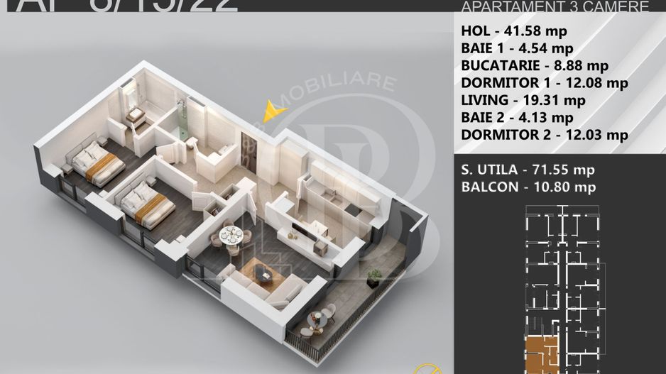 3 camere decomandat bloc boutique 7min STB Bratarii - Schiță 11